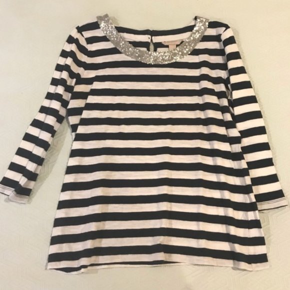 Banana republic sequin collar striped tee - Picture 1 of 6